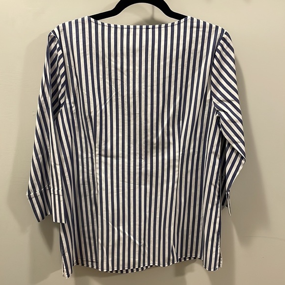 Grace 100% cotton blue and white striped blouse with floral embroidered cutouts - Picture 7 of 8